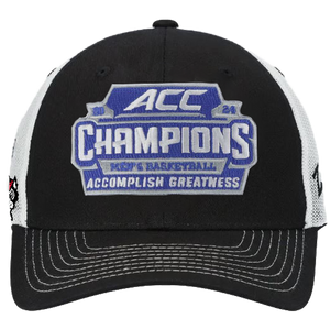 NC State Wolfpack Black and White 2024 ACC Men's Basketball Conference Tournament Champions Locker Room Adjustable Zephyr Trucker Hat