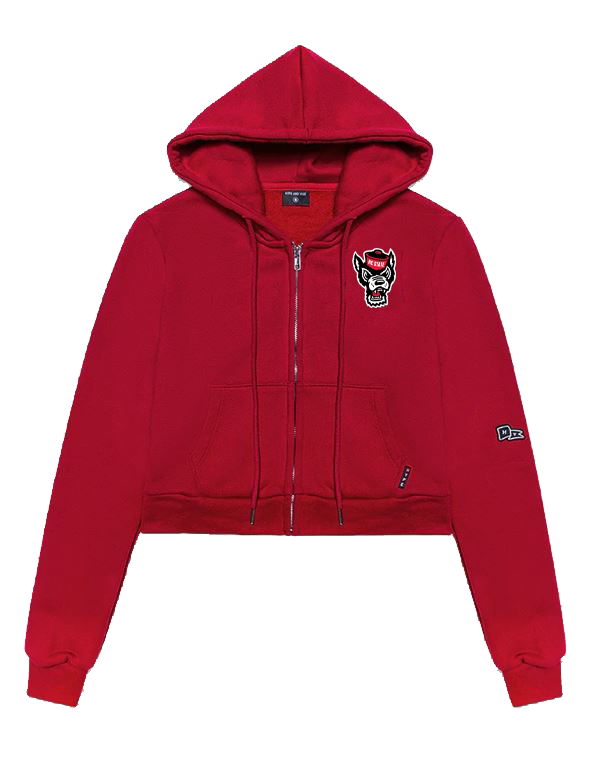 NC State Wolfpack Hype & Vice Red Wolfhead Cropped Full Zip Hooded Sweatshirt