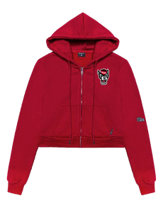 NC State Wolfpack Hype & Vice Red Wolfhead Cropped Full Zip Hooded Sweatshirt