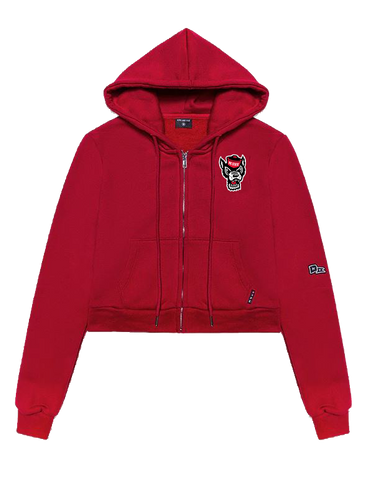 NC State Wolfpack Hype & Vice Red Wolfhead Cropped Full Zip Hooded Sweatshirt