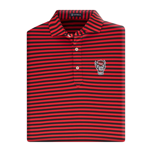 NC State Wolfpack Turtleson Red and Black Stripe Wolfhead Performance Polo