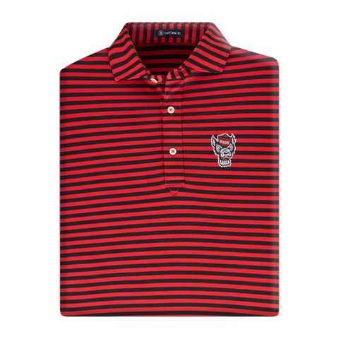 NC State Wolfpack Turtleson Red and Black Stripe Wolfhead Performance Polo