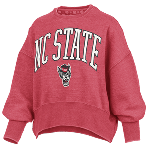NC State Wolfpack Women's Heathered Red Youngstown Waist Length Oversized Crewneck