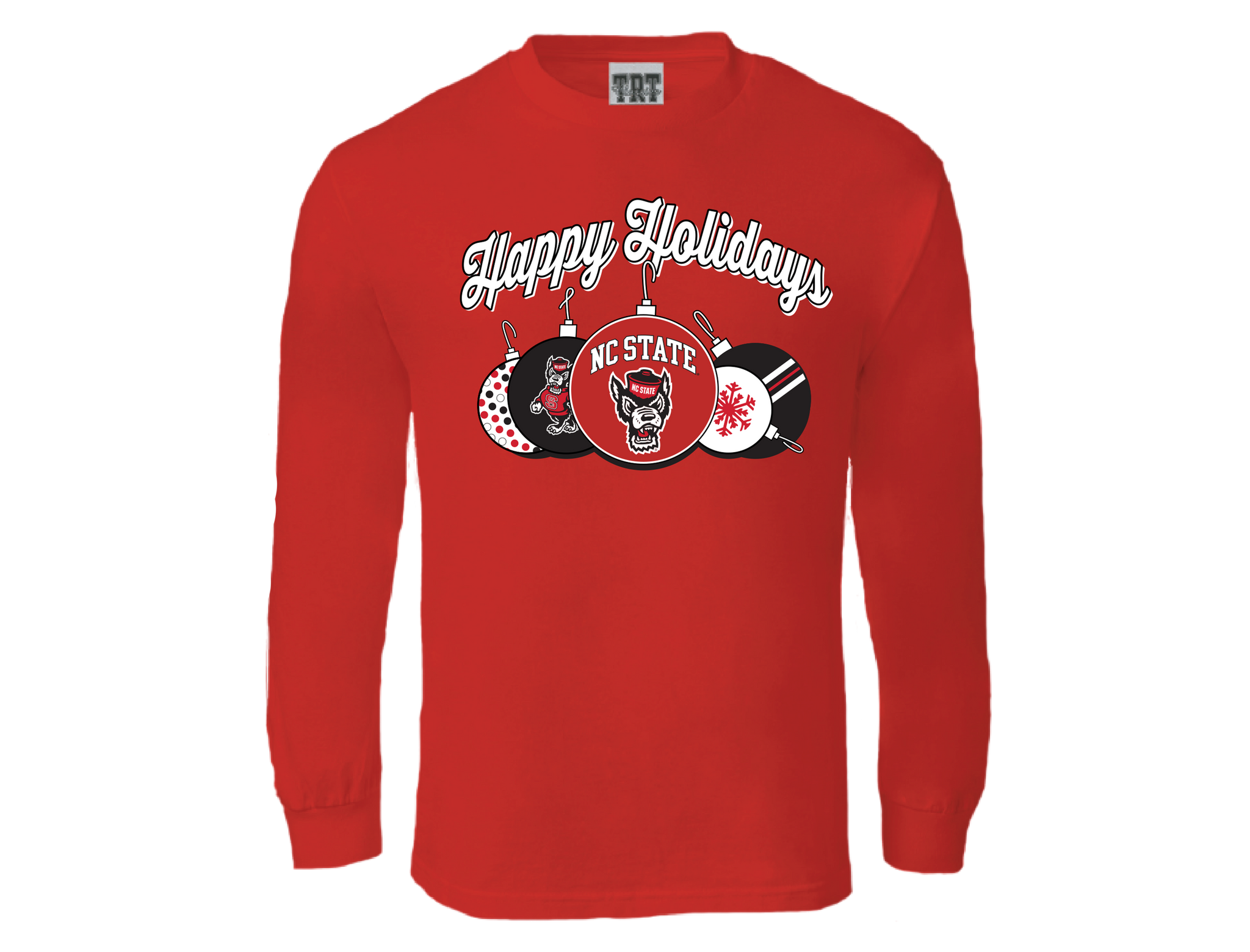 NC State Wolfpack TRT Red Happy Holidays Ornaments Long Sleeve T-Shirt