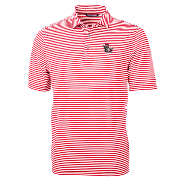 NC State Wolfpack Virtue Eco Pique Red Stripe Vault Slobbering Wolf Polo
