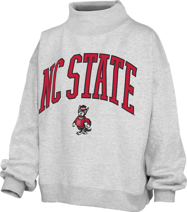 NC State Wolfpack Ash Grey Long Sleeve Mock Crew Oversized Fleece