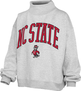 NC State Wolfpack Ash Grey Long Sleeve Mock Crew Oversized Fleece