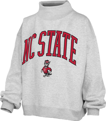 NC State Wolfpack Ash Grey Long Sleeve Mock Crew Oversized Fleece