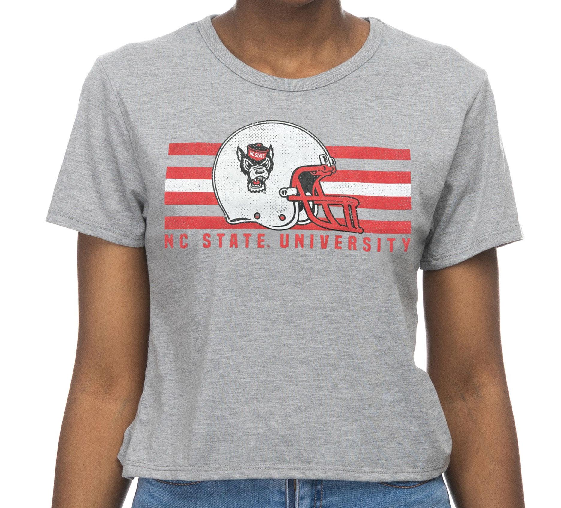 NC State Wolfpack Women's Grey Wolfhead Football Helmet Crop Top