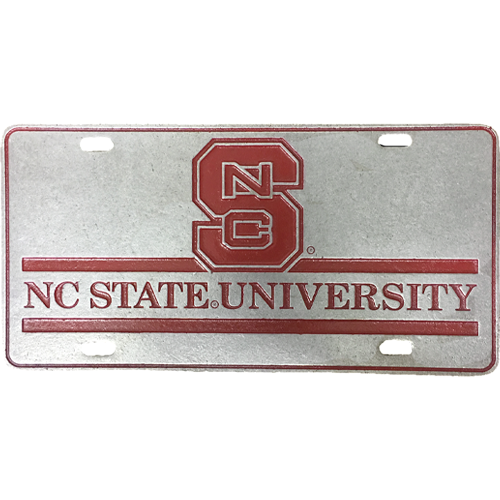 NC State Wolfpack University Red Block S Pewter License Plate