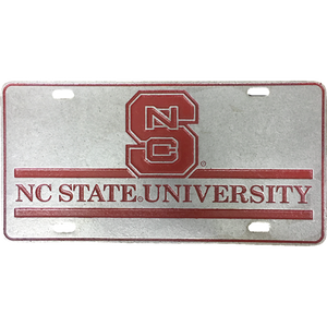 NC State Wolfpack University Red Block S Pewter License Plate