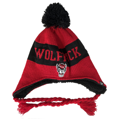 NC State Wolfpack Red Earflap Beanie w/Pom and Tassel