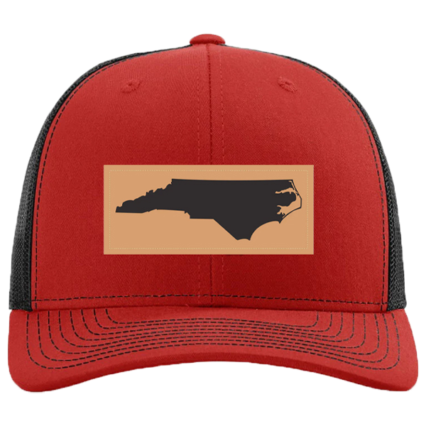 Red and Black State of North Carolina Rectangle Outline Adjustable Mesh Hat