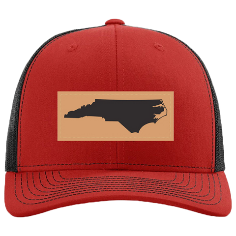 Red and Black State of North Carolina Rectangle Outline Adjustable Mesh Hat