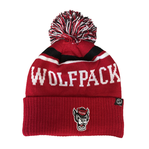 NC State Wolfpack Red Fleece Lined Wolfhead Beanie with Pom and Cuff