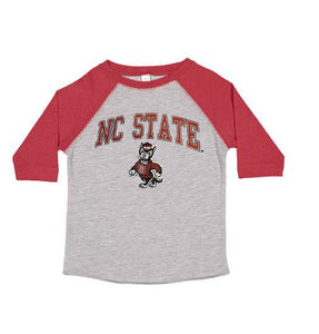 NC State Wolfpack Youth Grey and Red Raglan Strutting Wolf 3/4 Sleeve T-shirt