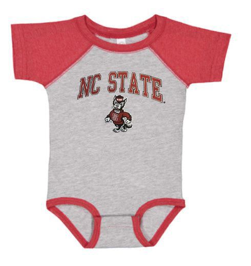 NC State Wolfpack Infant Grey and Red Raglan Strutting Wolf Onesie