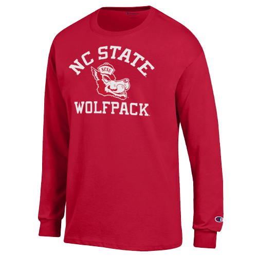 NC State Wolfpack Champion Red Slobbering Wolf Under Arch Long Sleeve T-Shirt