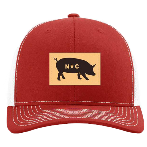 Red and White North Carolina Pig Adjustable Mesh Hat