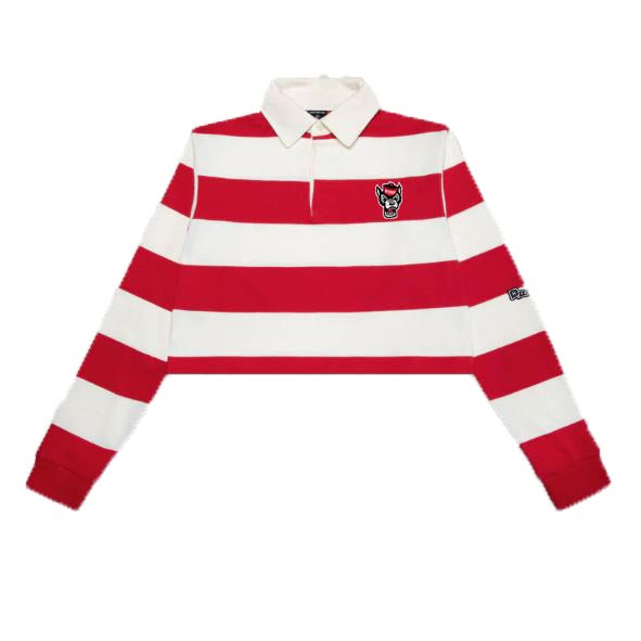 NC State Wolfpack Women\'s Red and White Stripe Cropped Rugby Polo – Red and  White Shop