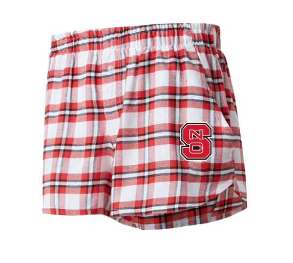 NC State Wolfpack Women's Red/White Block S Sienna Flannel Shorts