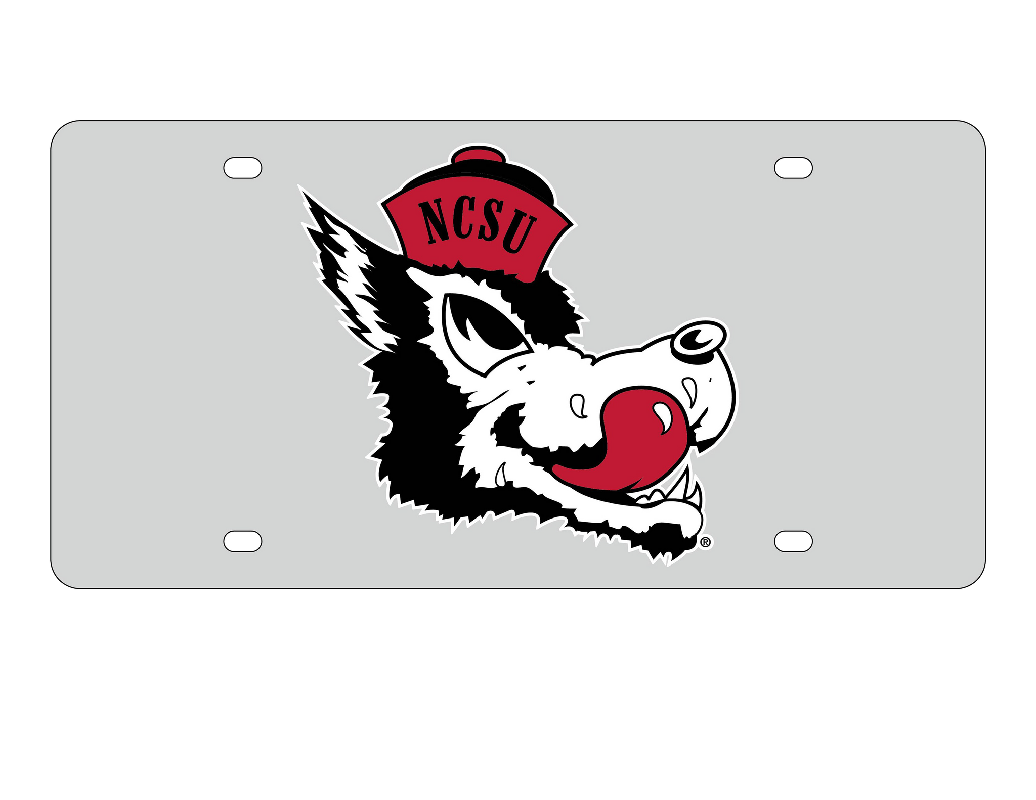 NC State Wolfpack Silver Mirrored Slobbering Wolf Laser Cut License Plate