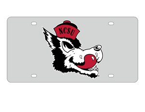 NC State Wolfpack Silver Mirrored Slobbering Wolf Laser Cut License Plate