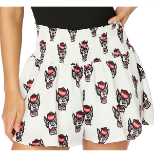NC State Wolfpack Women's White All Over Wolfhead Poly Shorts