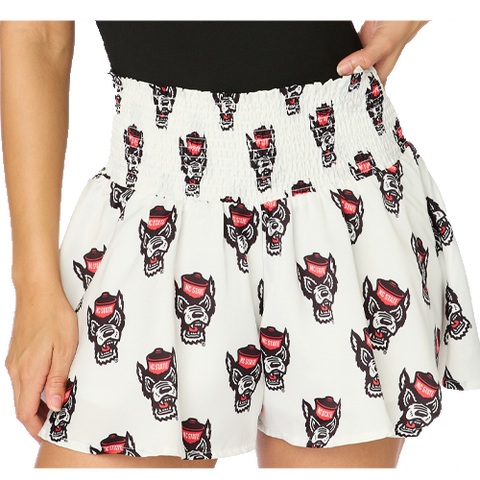 NC State Wolfpack Women's White All Over Wolfhead Poly Shorts