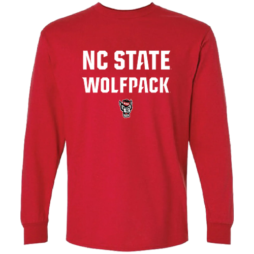NC State Wolfpack Long Sleeve Red Wolfhead Stacked Wordmark T-Shirt