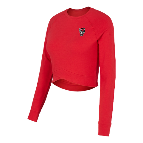 NC State Wolfpack Women's Red French Terry Long Sleeve Crop Top