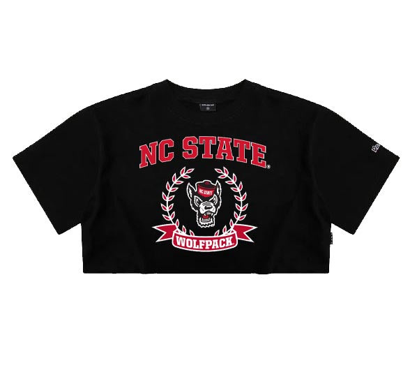 NC State Wolfpack Women's Black Wolfhead Track Crop Top
