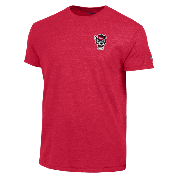 NC State Wolfpack Champion Scarlet Wolfhead Triblend Triangle Logo T-Shirt