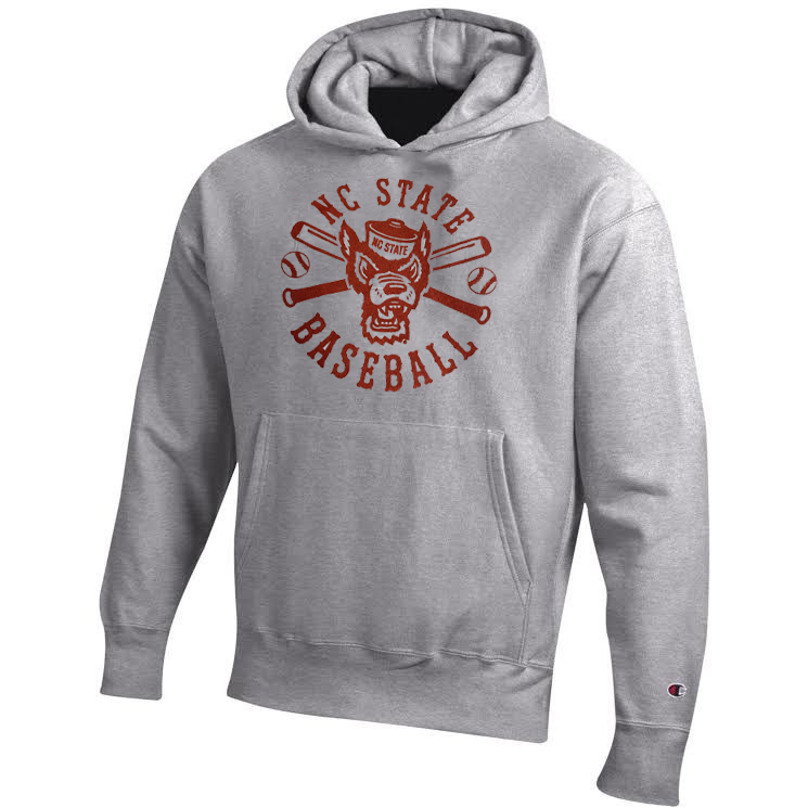 NC State Wolfpack Champion Youth Grey Wolfhead Baseball Hooded Sweatshirt