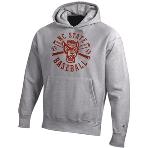 NC State Wolfpack Champion Youth Grey Wolfhead Baseball Hooded Sweatshirt