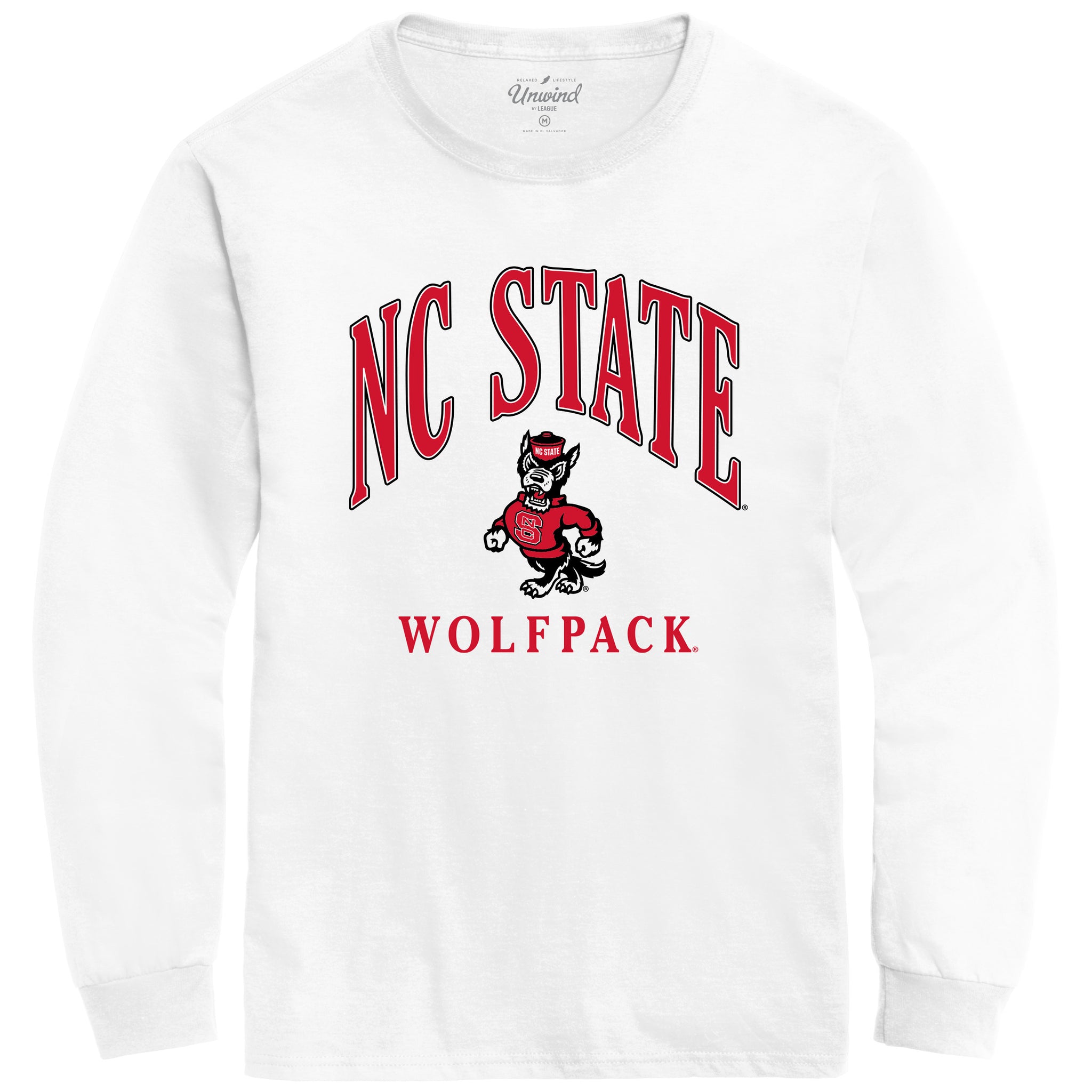 NC State Wolfpack White Arch Strutting Wolf Long Sleeve T-shirt