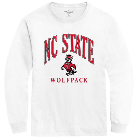 NC State Wolfpack White Arch Strutting Wolf Long Sleeve T-shirt