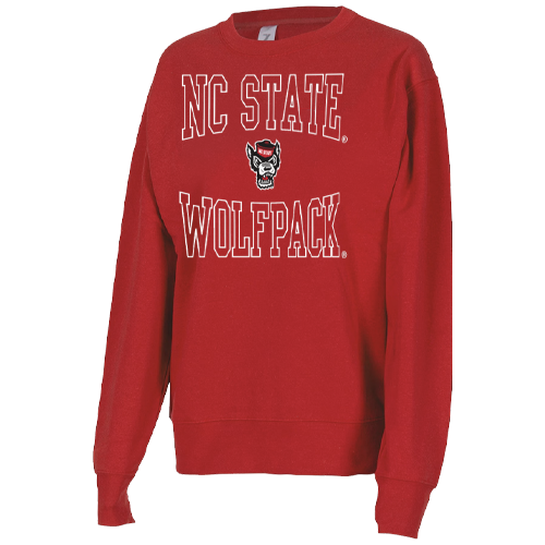 NC State Wolfpack Women's Red Wolfhead Outline Crewneck