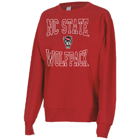 NC State Wolfpack Women's Red Wolfhead Outline Crewneck