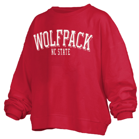 NC State Wolfpack Women's Red Semi-Pro Waist Length Oversized Crewneck