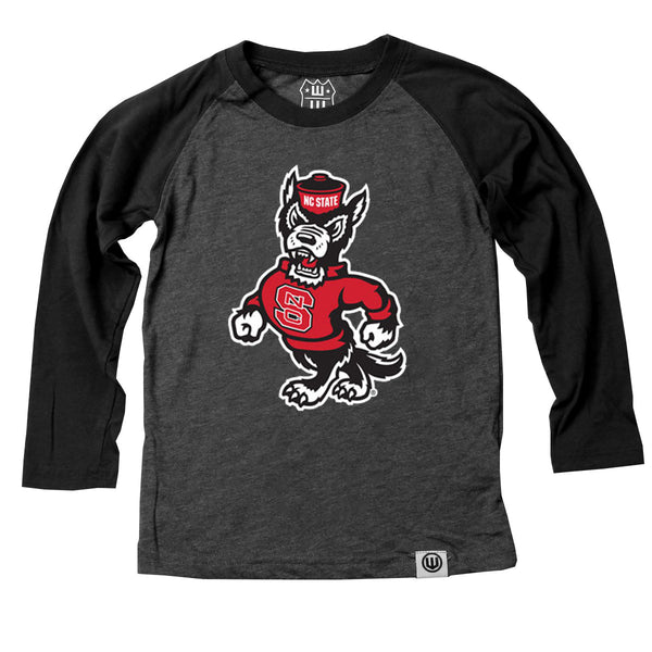 NC State Wolfpack Youth Black Strutting Wolf Raglan Long Sleeve T-Shirt