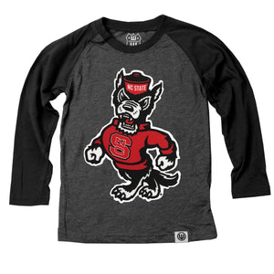 NC State Wolfpack Toddler Black Strutting Wolf Raglan Long Sleeve T-Shirt
