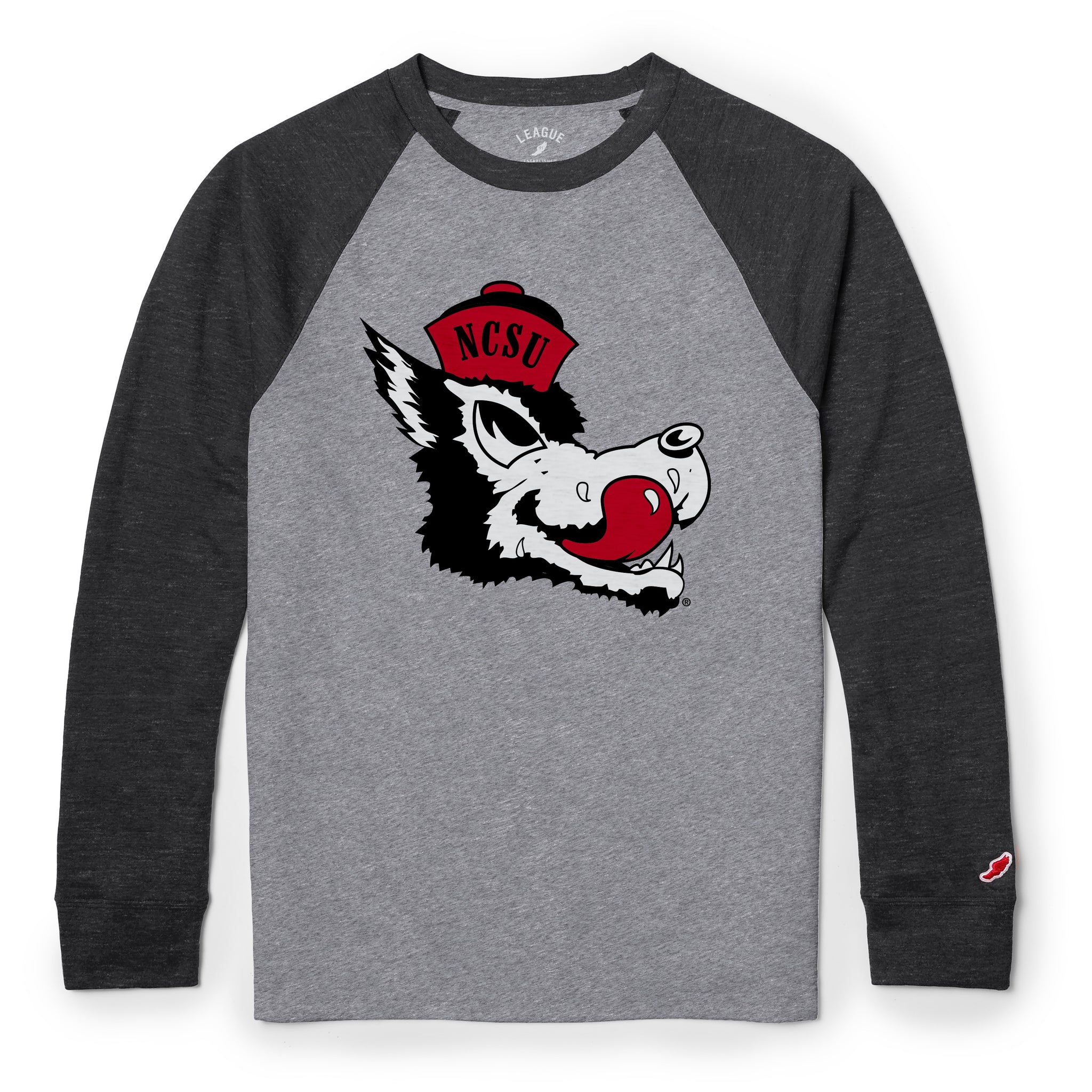NC State Wolfpack League Slobbering Wolf Heather Black Raglan Long Sleeve T-Shirt