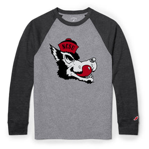 NC State Wolfpack League Slobbering Wolf Heather Black Raglan Long Sleeve T-Shirt