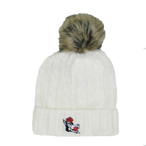 NC State Wolfpack Marled Ivory Slobbering Wolf Pom Beanie