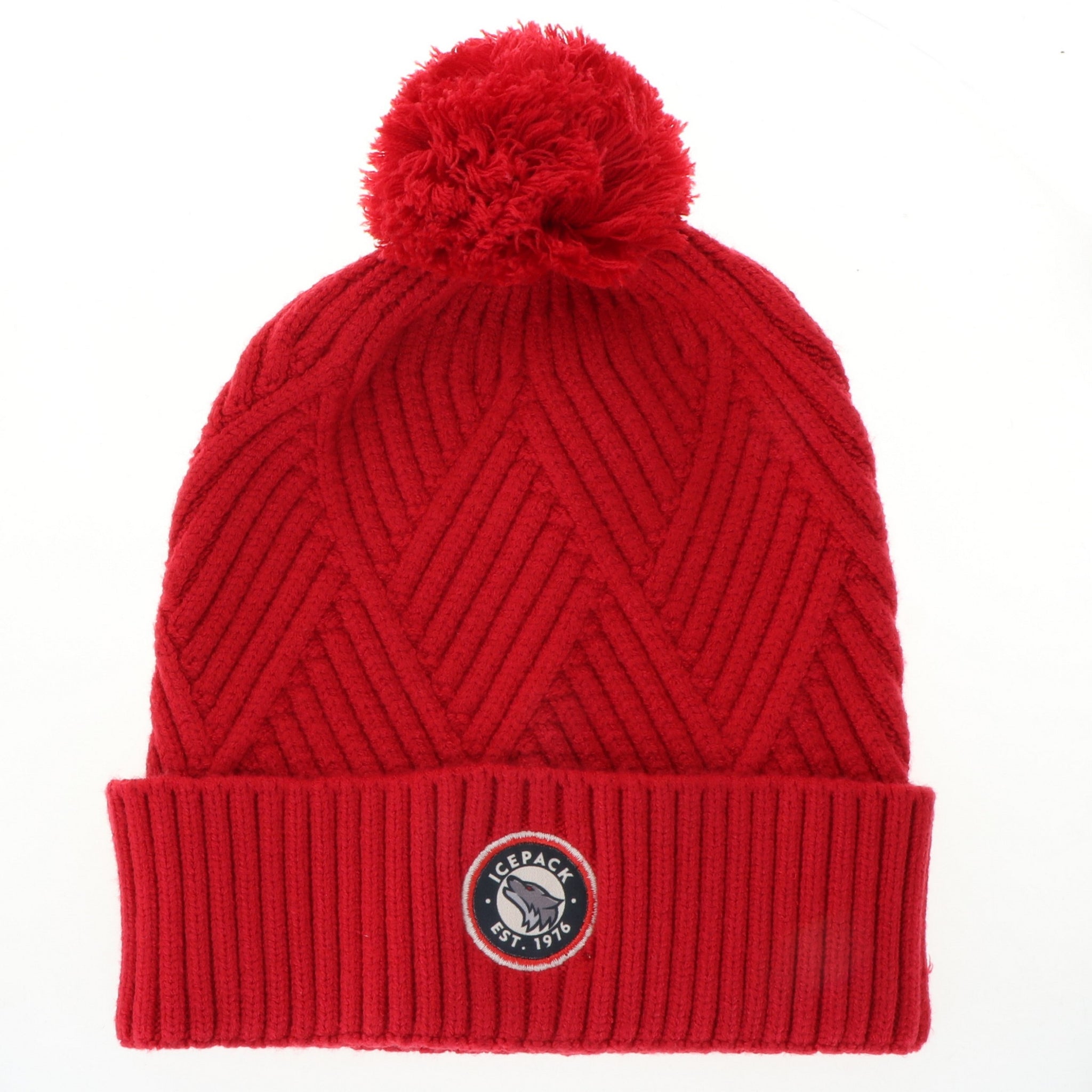Red Icepack Cuffed Knit Pom Beanie