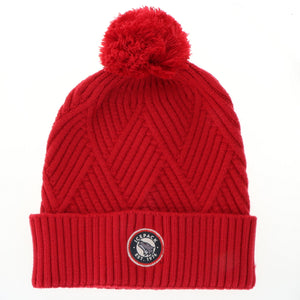 Red Icepack Cuffed Knit Pom Beanie