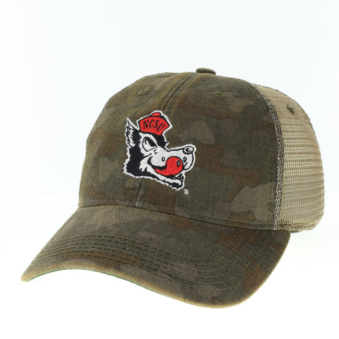 NC State Wolfpack Legacy Field Camo Slobbering Wolf Adjustable Trucker Hat