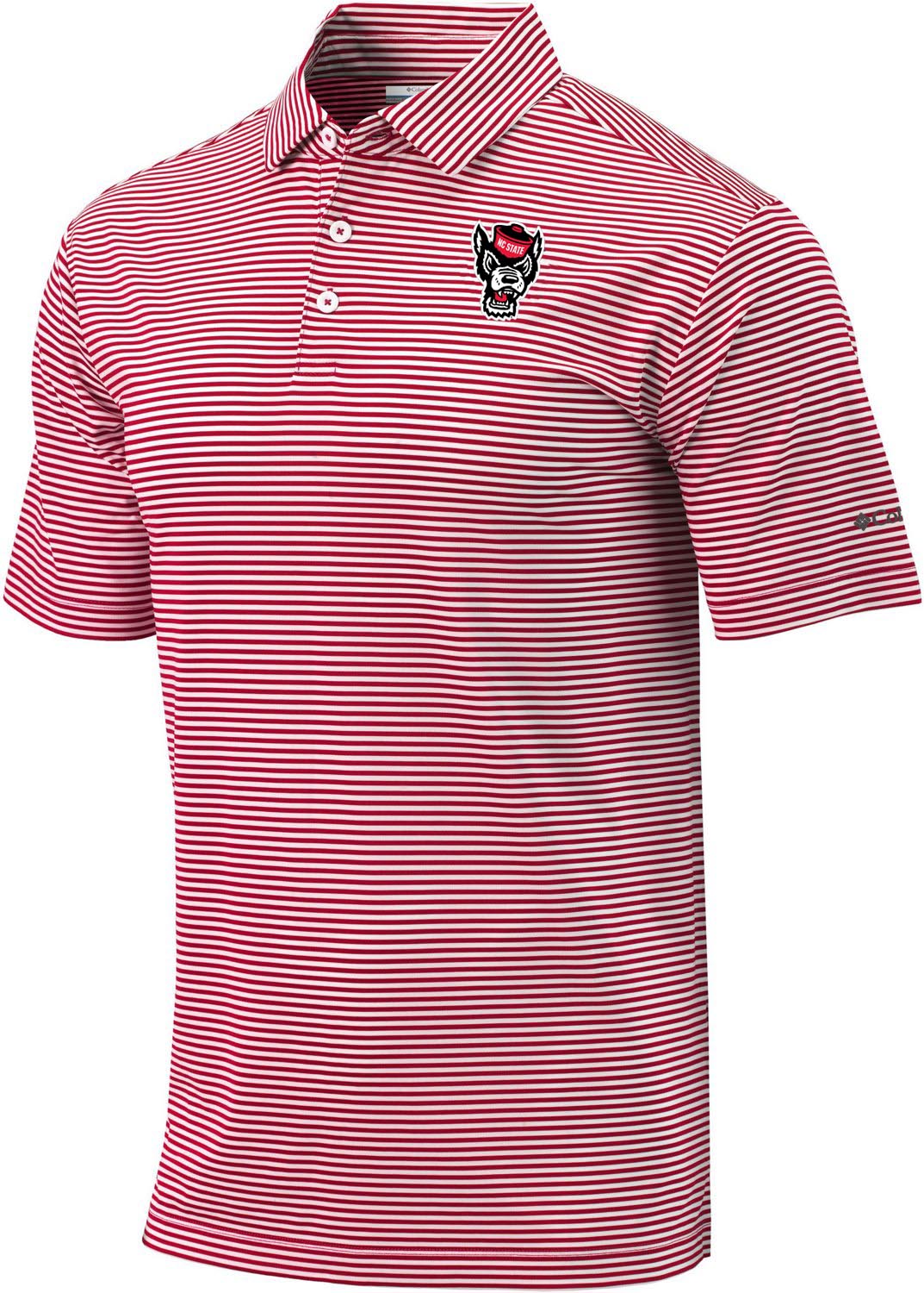 NC State Wolfpack Columbia Red and White Stripe Club Invite Polo