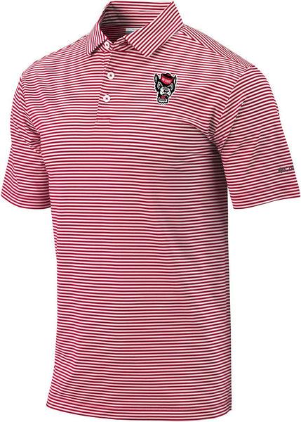 NC State Wolfpack Columbia Red and White Stripe Club Invite Polo
